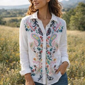 Robert Graham White Multicolor Paisley Blouse